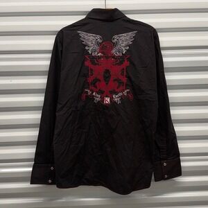 Vintage Y2K King Exotic Grunge Skater Long Sleeve Button Up Black Mens XXL Shirt